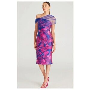 Theia Draped Shawl Midi Dressss